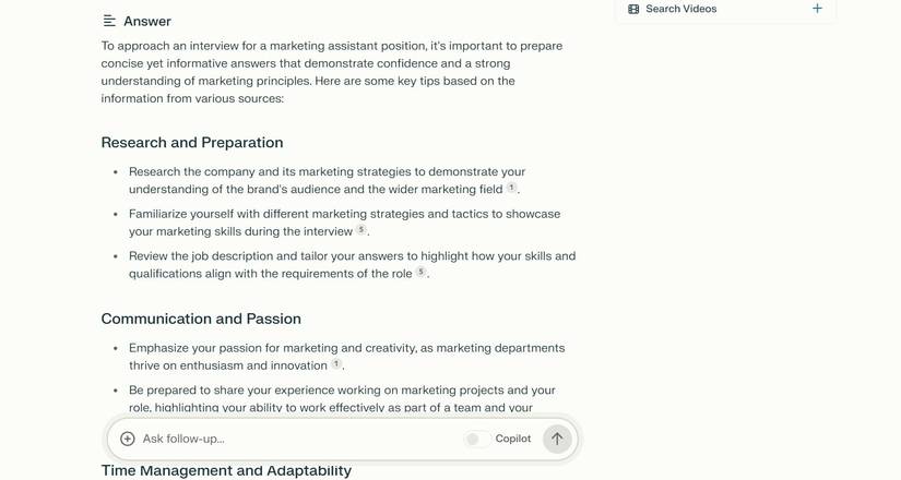 Screenshot of perplexity's chatbot prompt response on desktop.