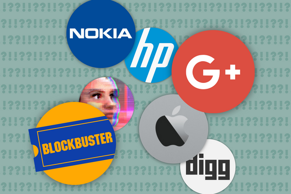 Tech logos of companies who made bad decisions.