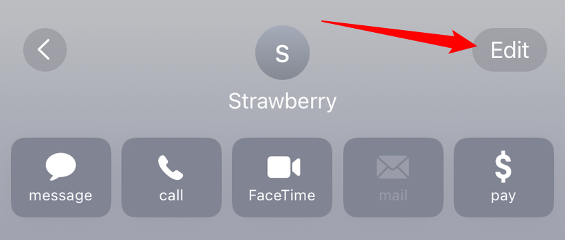 Tap the "Edit" button in the upper-right corner of the contact screen. 