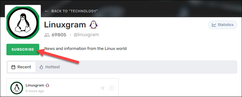 Subscribing to a Telegram channel.