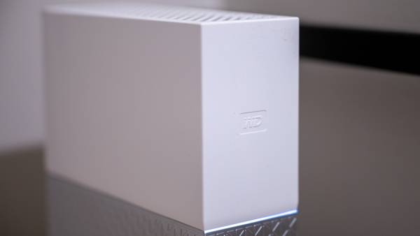 Close up of the WD logo on the Western Digital My Cloud Home