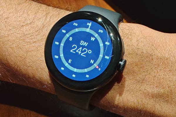 A compass app on the Google Pixel Watch.