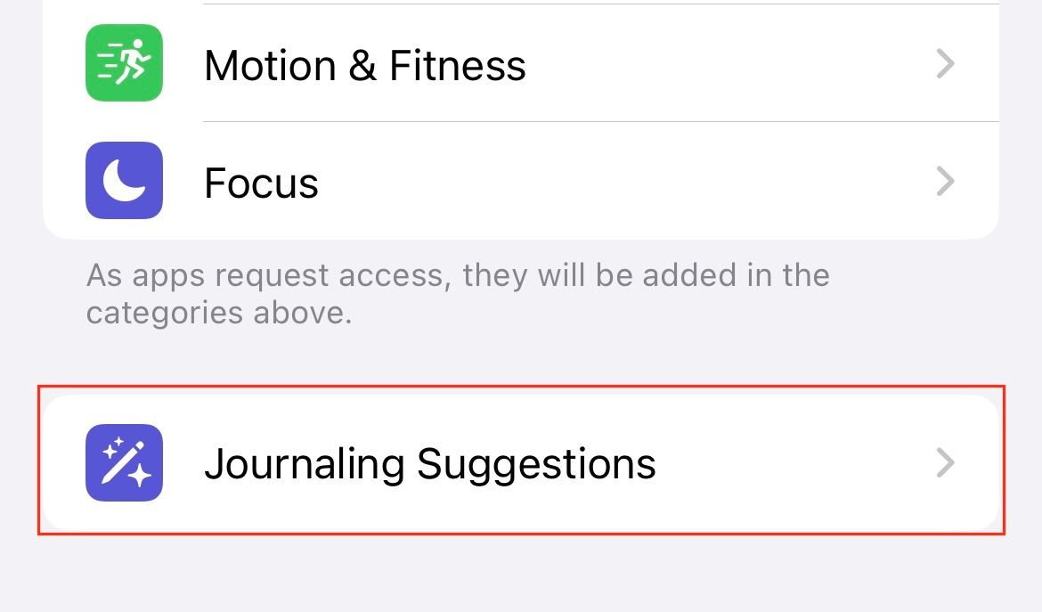 iPhone screen highlighting journaling suggestions.