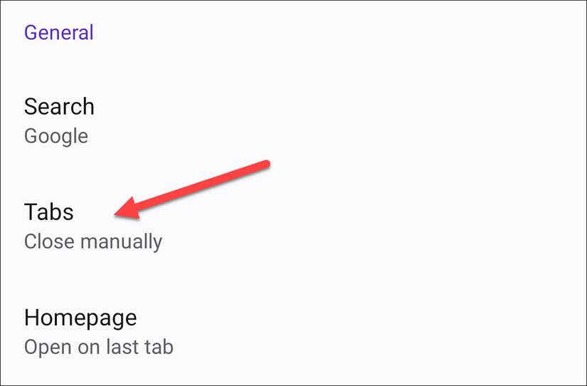Tabs section in the Firefox for Android settings.