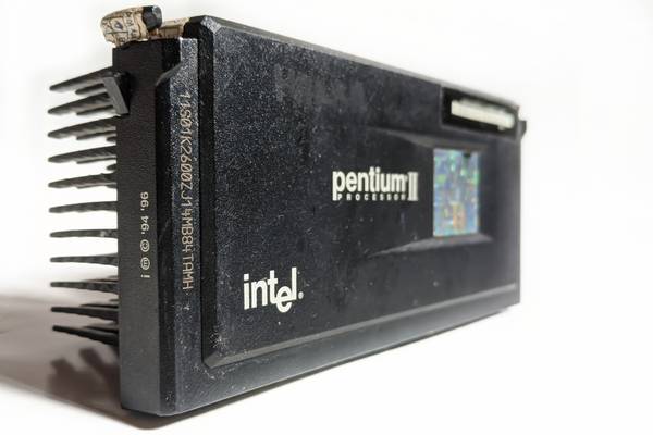 The Intel Pentium II processor on a white background.