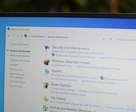 System and Security settings within the Control Panel