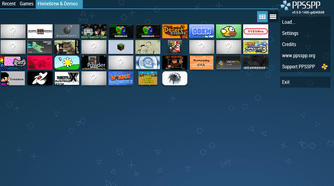 A screenshot of the PPSSPP emulator library.