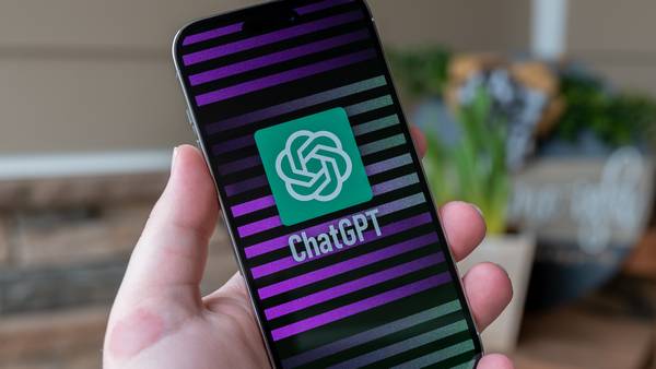 Close up of the ChatGPT logo on an Apple iPhone 14 Pro.