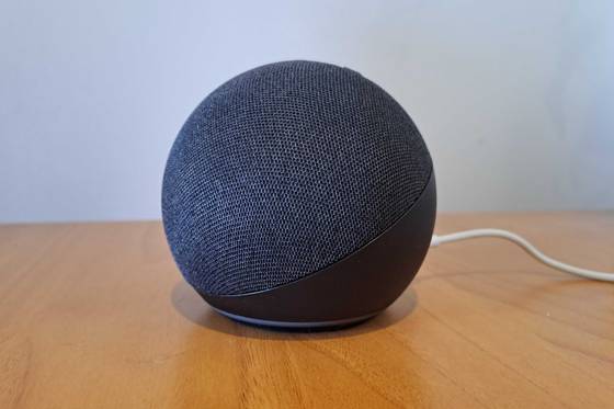 Image of Amazon Echo Gen 4 speaker on desk.