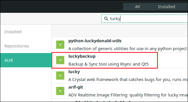 Searhc for 'lucky' in the Arch User Repository. 