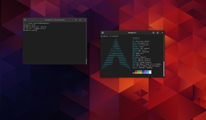 Arch Linux GNOME desktop with two terminal windows open.