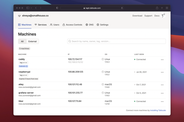 Tailscale admin console.