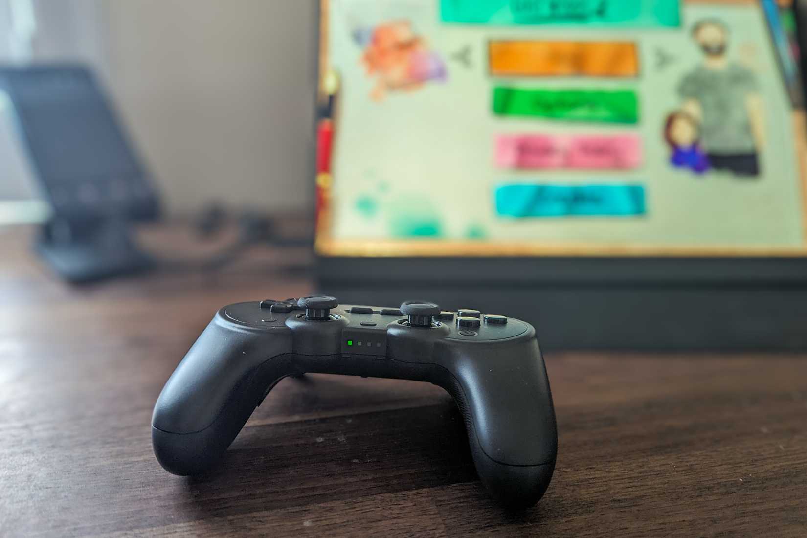 8BitDo Bluetooth controller and Android phone connected to a portable monitor.