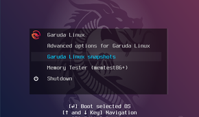 Garuda Linux Snapshots to revert back to previously saved state from GRUB Menu.