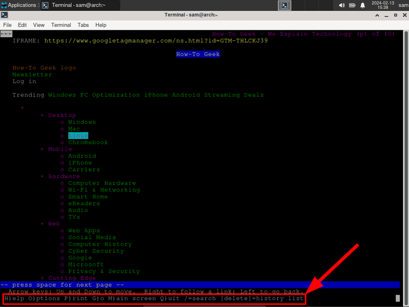 Linux Bottom Command How to Browse the Web in Your Linux Terminal With Lynx