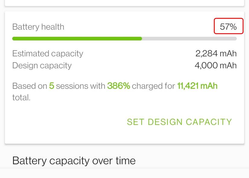 Dropped Battery health of a phone over several years