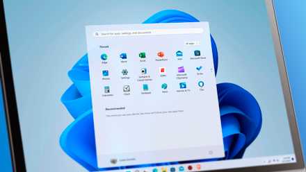 Windows 11 laptop with the Windows app drawer open in the Start menu.