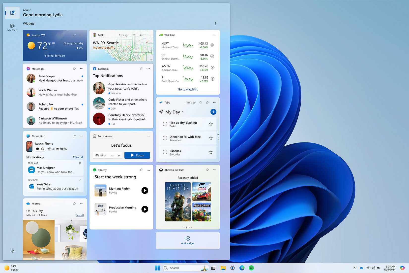 The new Windows 11 Widgets dashboard.