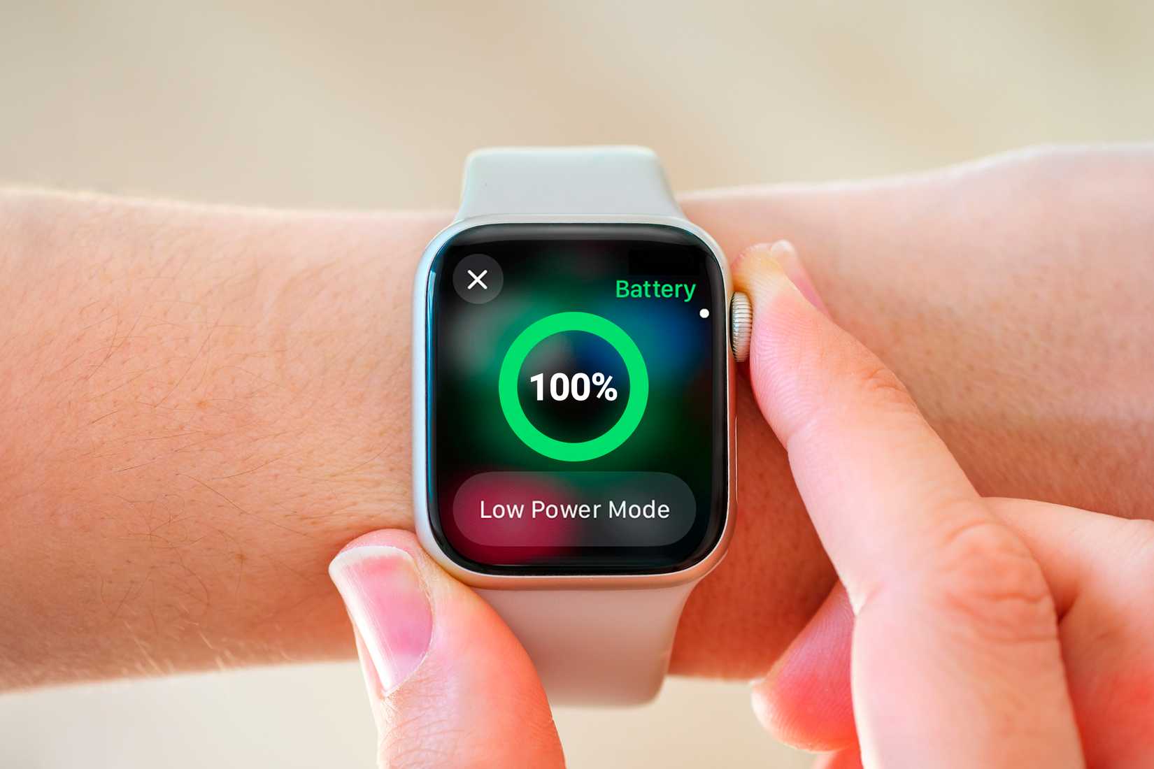 Apple Watch showing battery life.