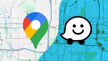 Google Maps and Waze logos.