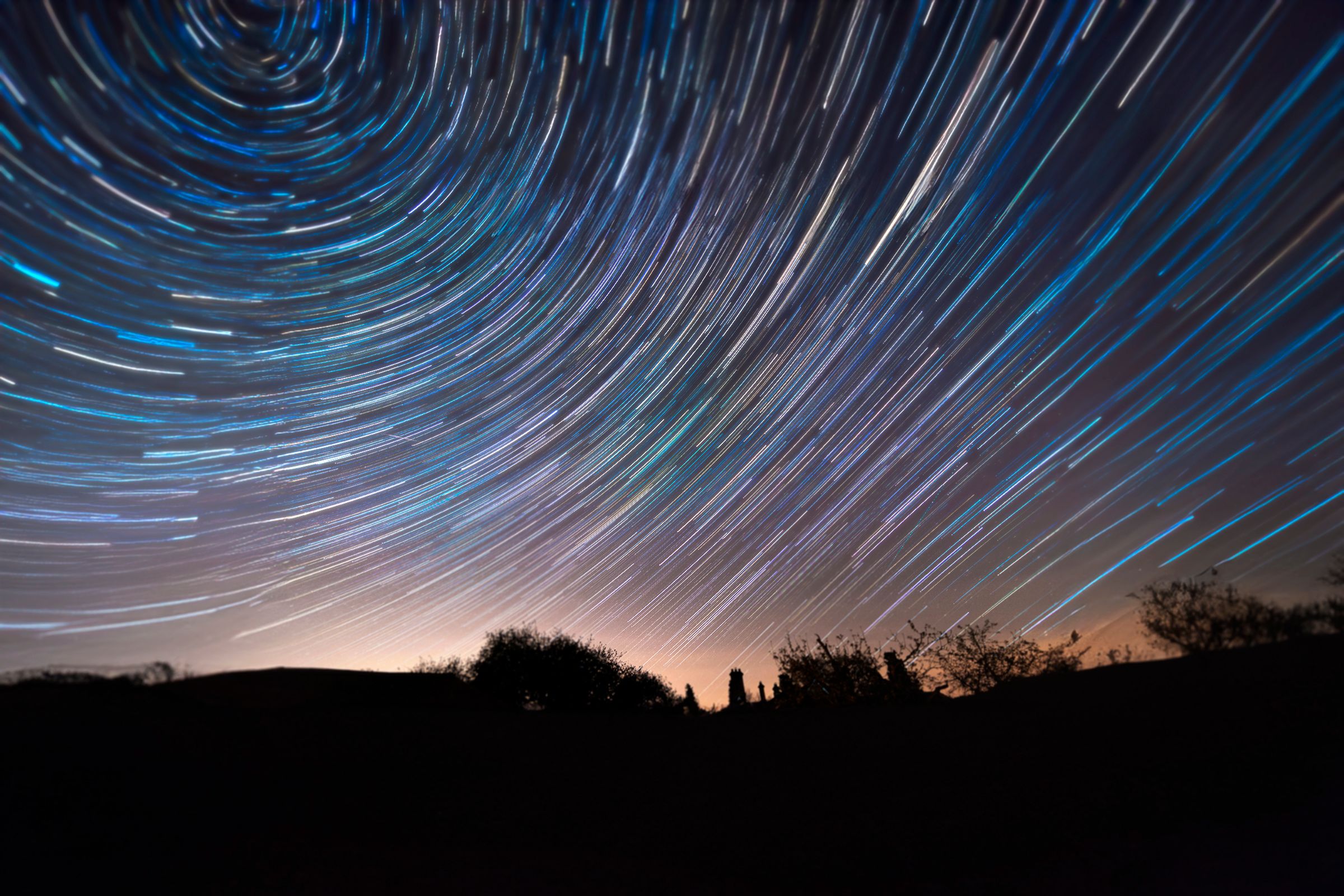 Night with the sky showing the Lyrid meteor shower.