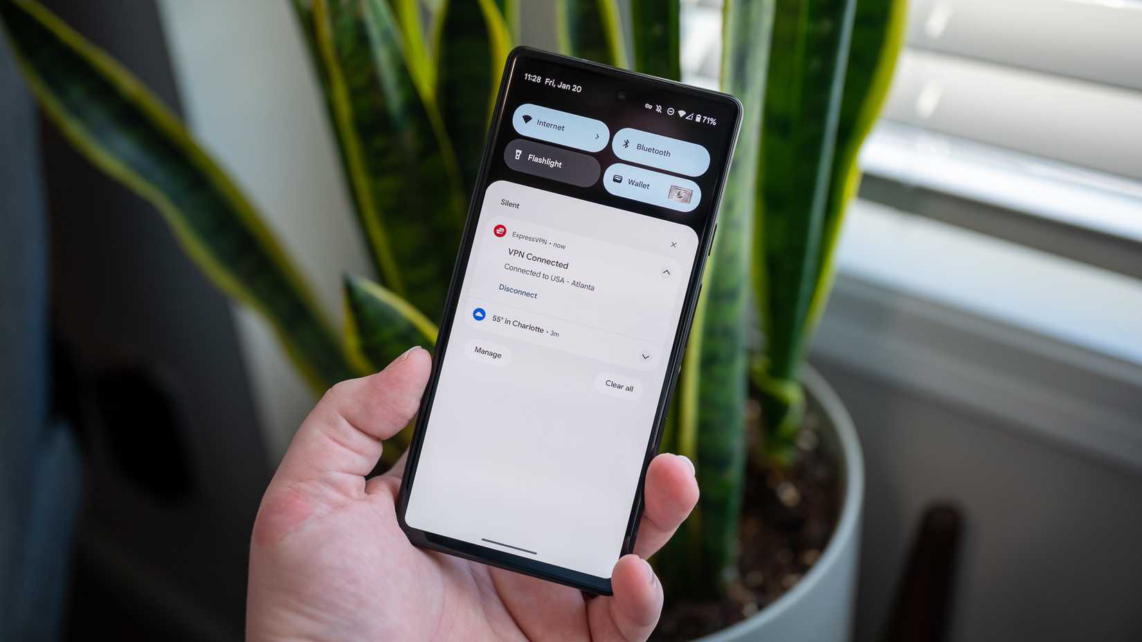 ExpressVPN Connected Android notification on a Google Pixel 6A.