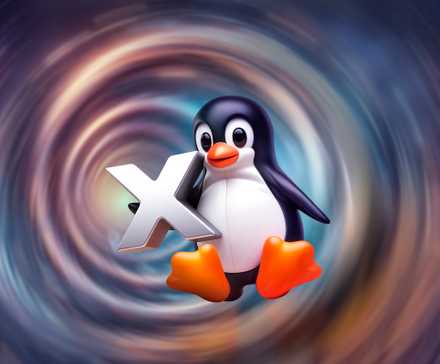 Tux holding the letter 'X'