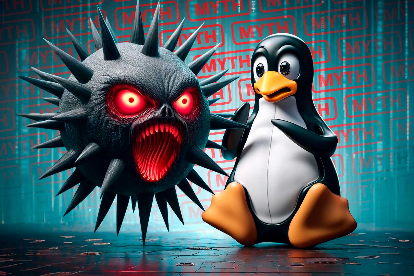 TUX Linux is afraid to watch a virus