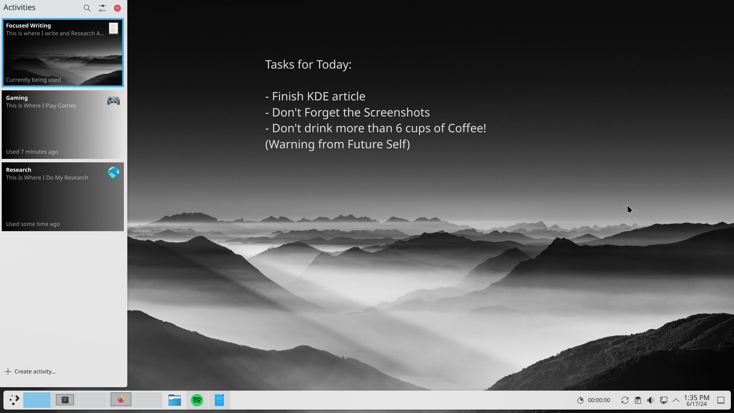 KDE Activity for Focused Writing.