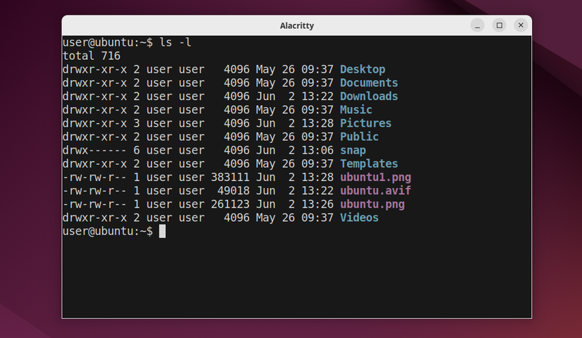 The alacritty Linux terminal on Ubuntu.
