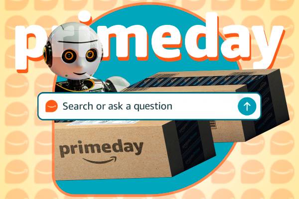 Amazon boxes with a Robot and a search field in Rufus, Amazon's chatbot.