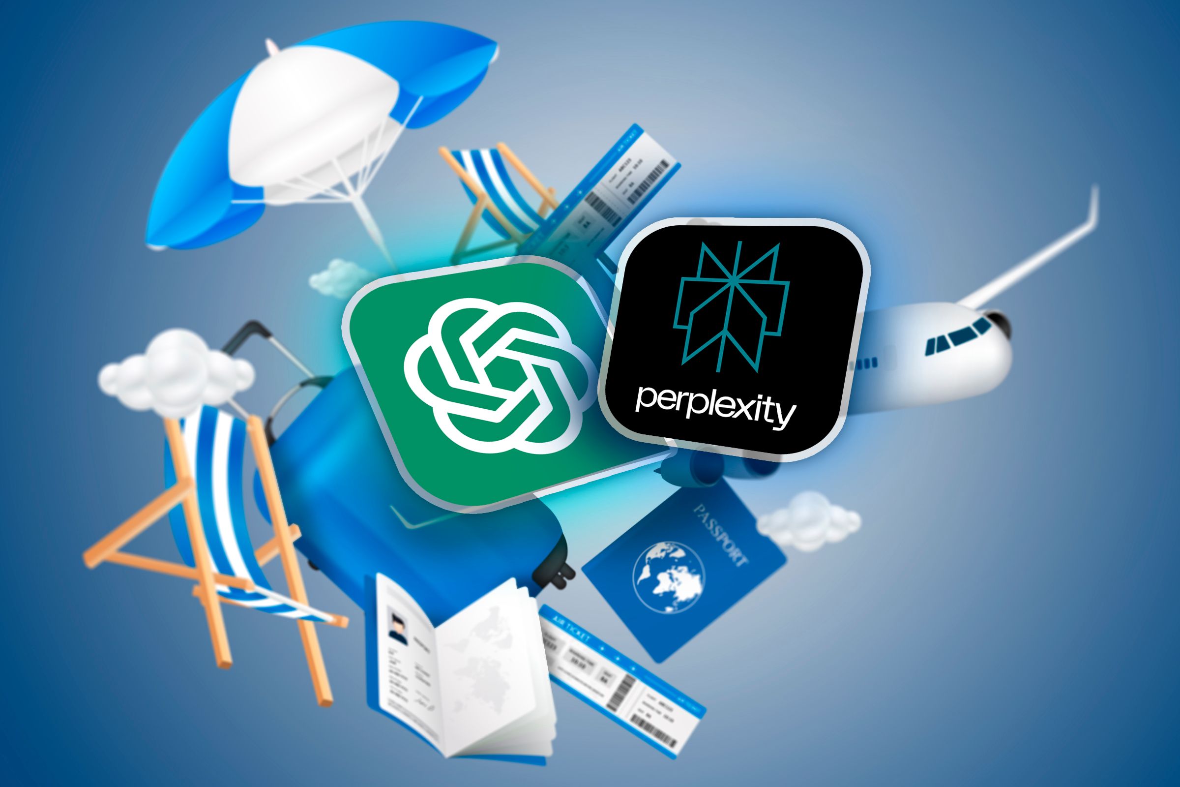 Illustration Of Travel Items With The Chatgpt And Perplexity AI Icons I…