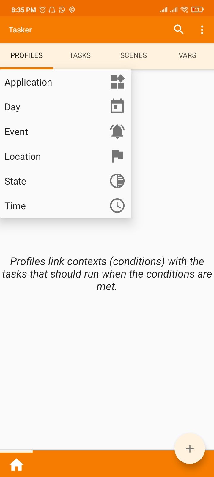 Selecting from the profiles list on Tasker.