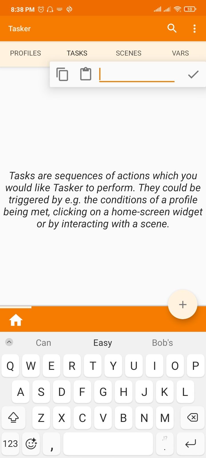 Creating a new task in Tasker.