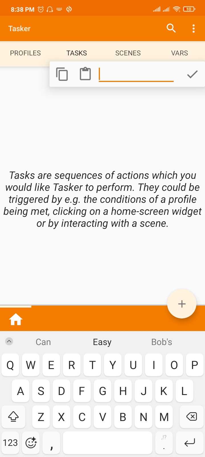 Creating a new task in Tasker.