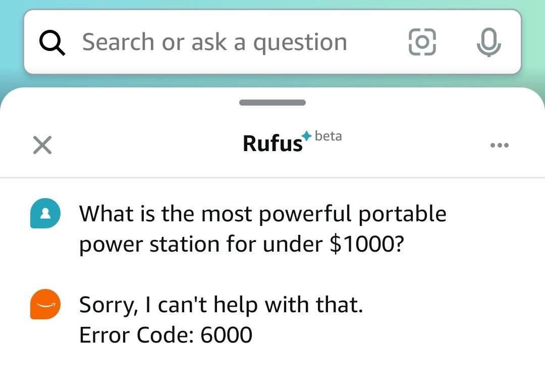 A screenshot of Rufus responding to a prompt with 