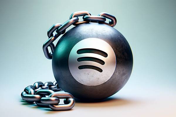 Spotify logo on ball and chain.