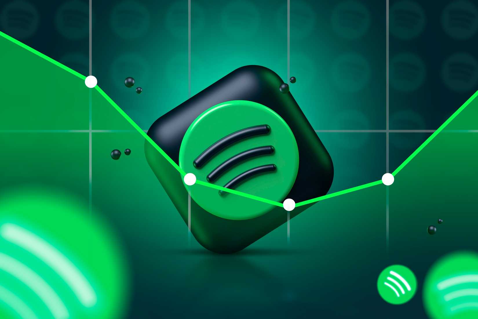 Spotify logo in the center of the screen with an equalizer in front.