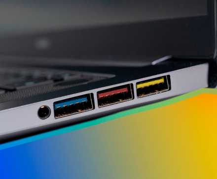 USB ports on a laptop.
