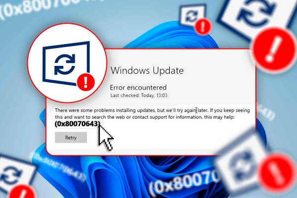 Windows Update error window.