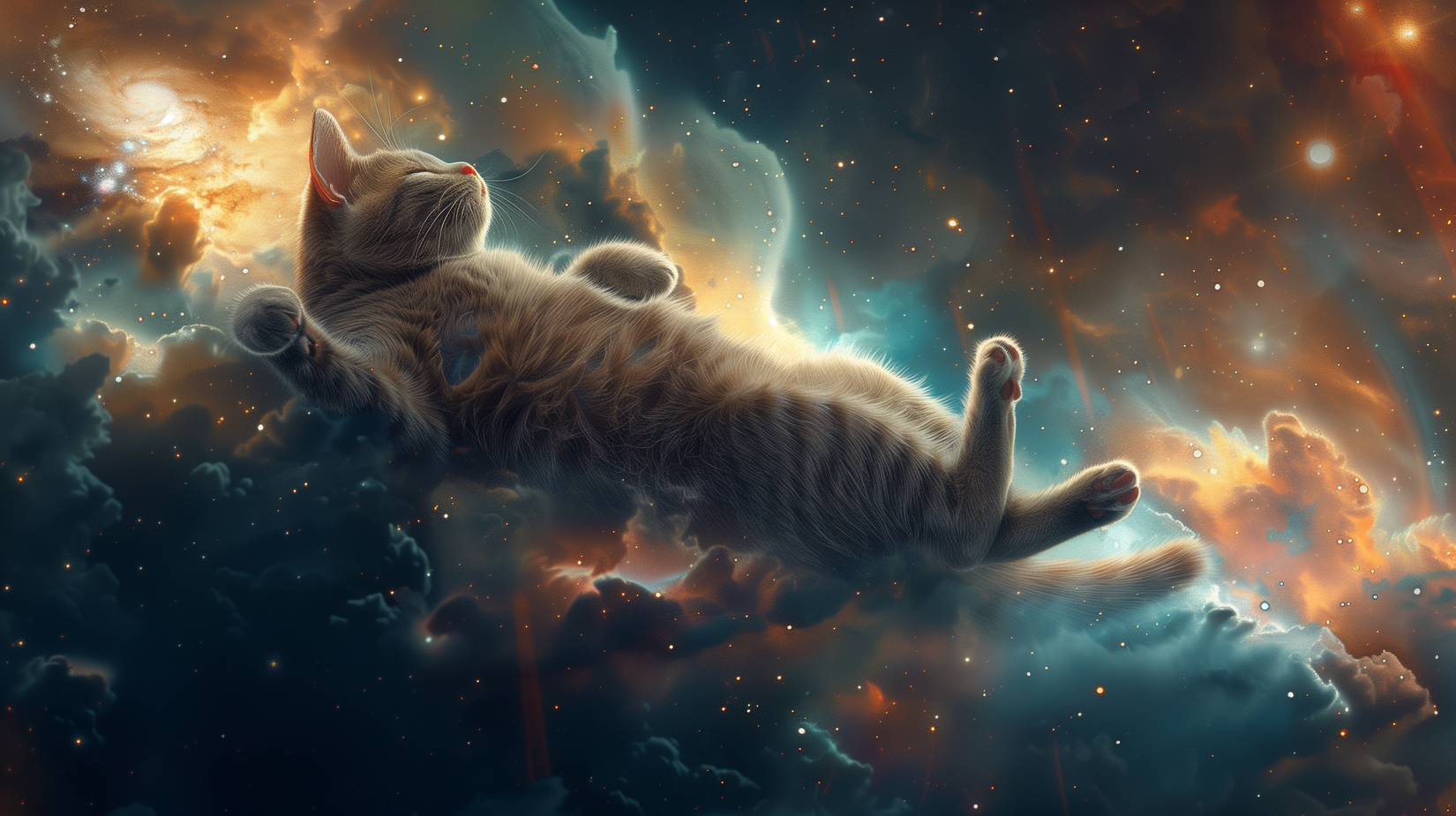 An AI generated image of a cat in space.