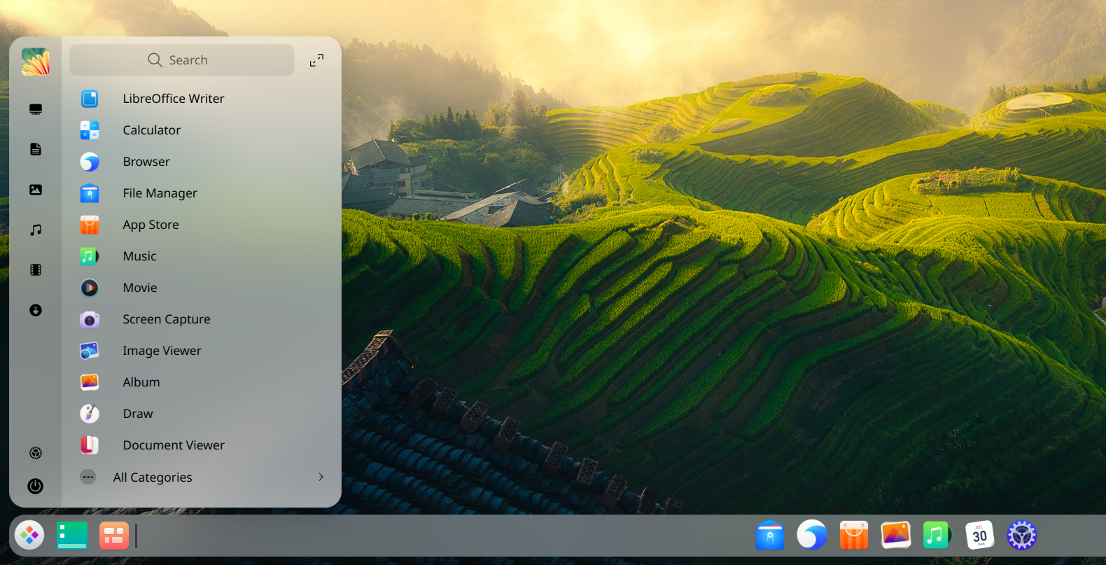 Deepin Linux UI - Start Menu
