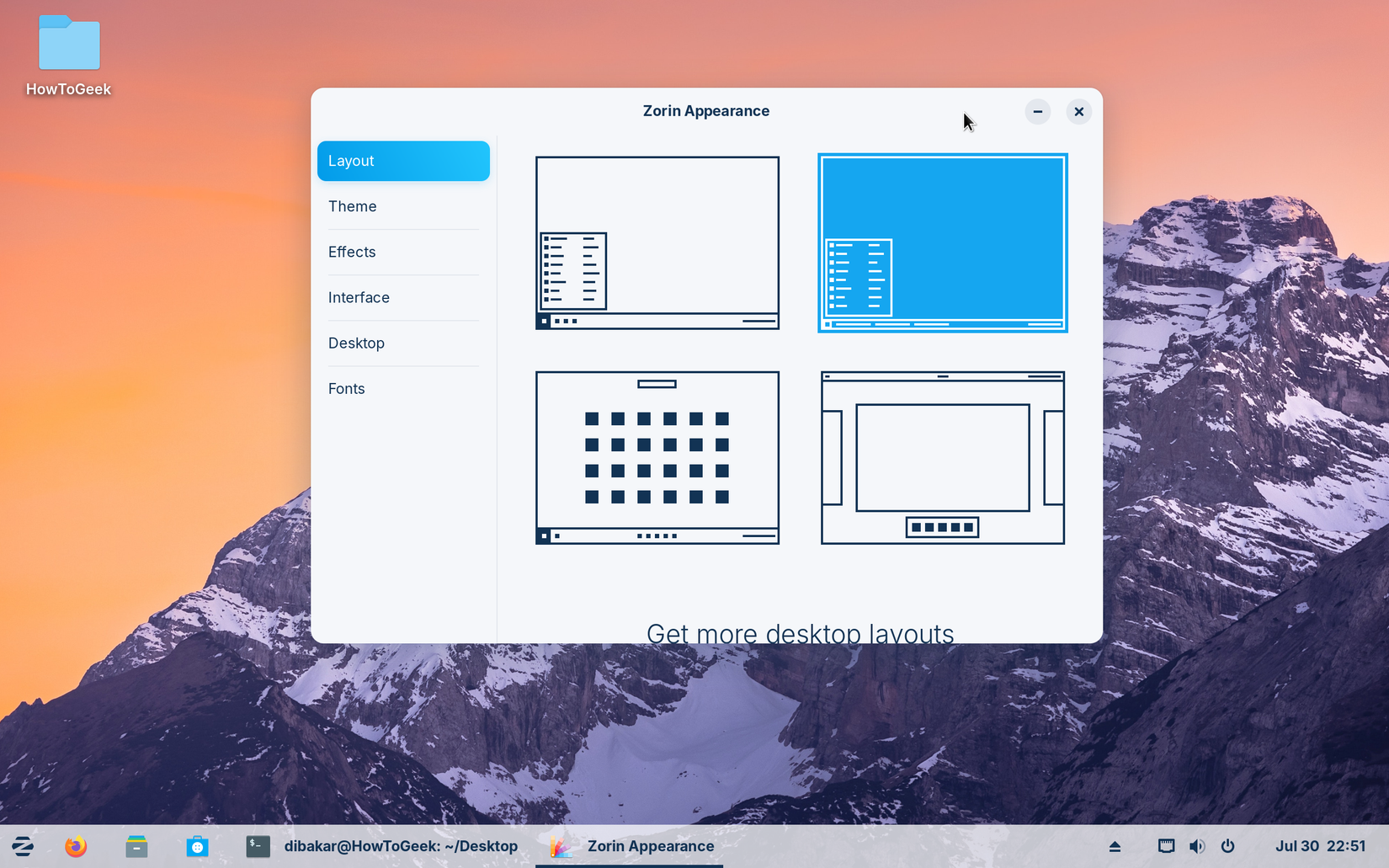 Aplicativo Zorin Apperance