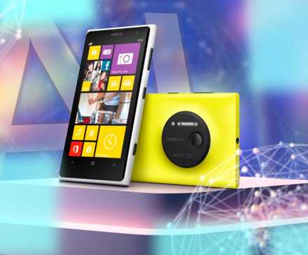 A phone on a surface featuring Windows Phone OS.