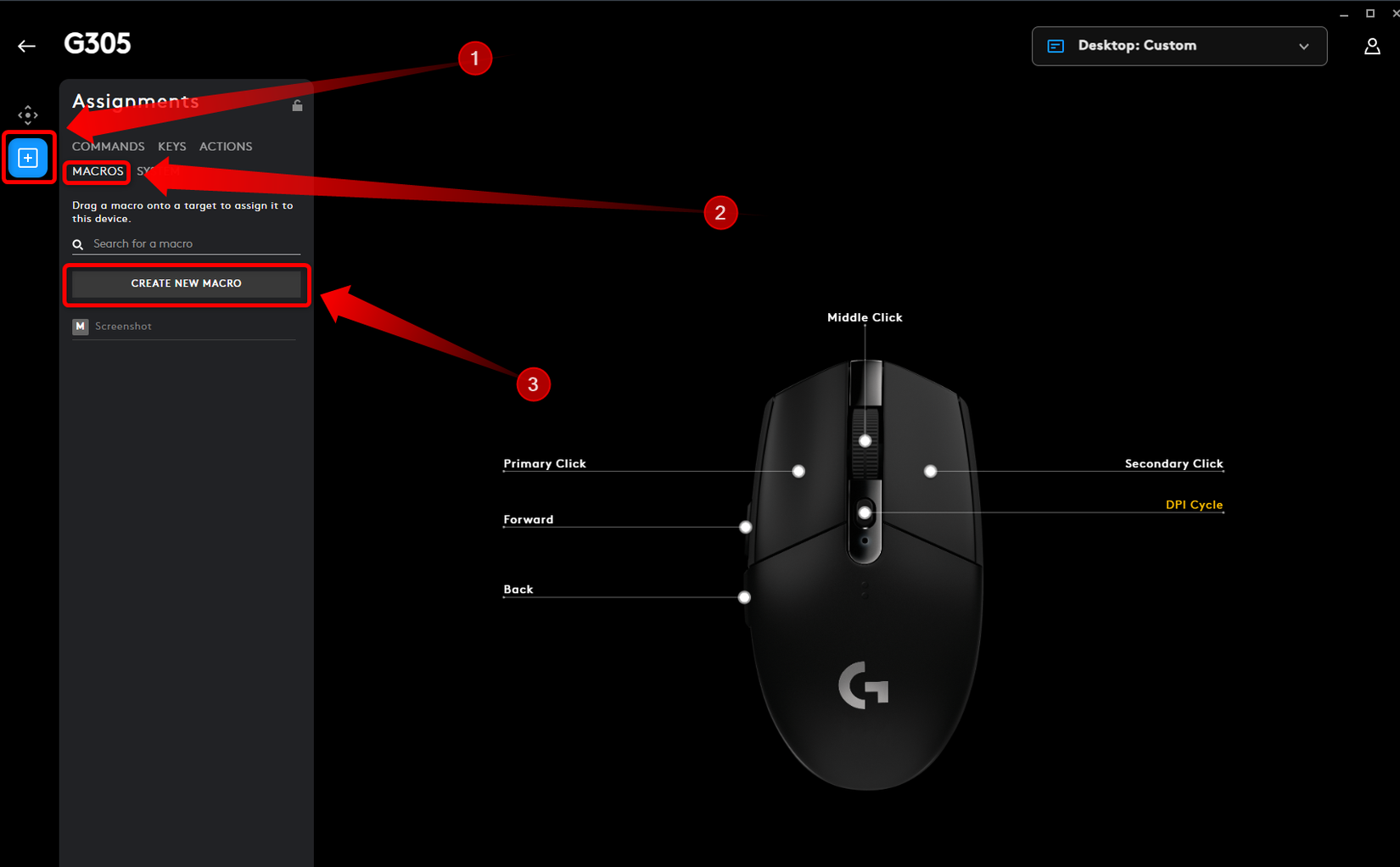 Logitech G HUB button assignment screenshot G Pro Wireless Apex Legends