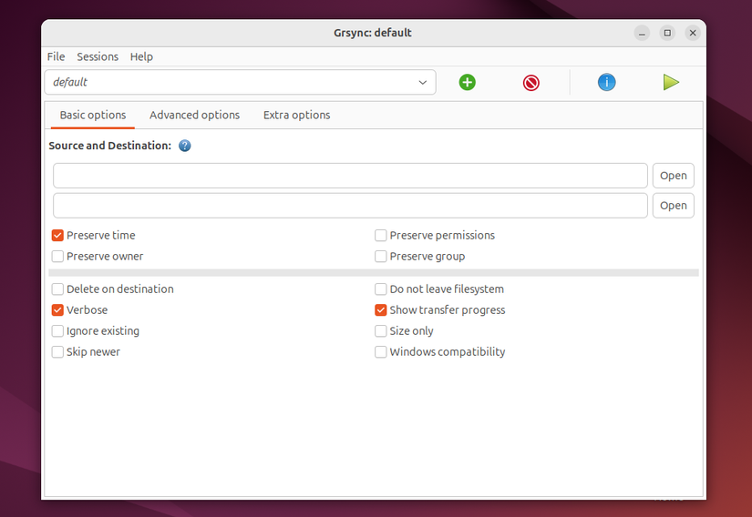 An example of Grsync, a Linux backup tool