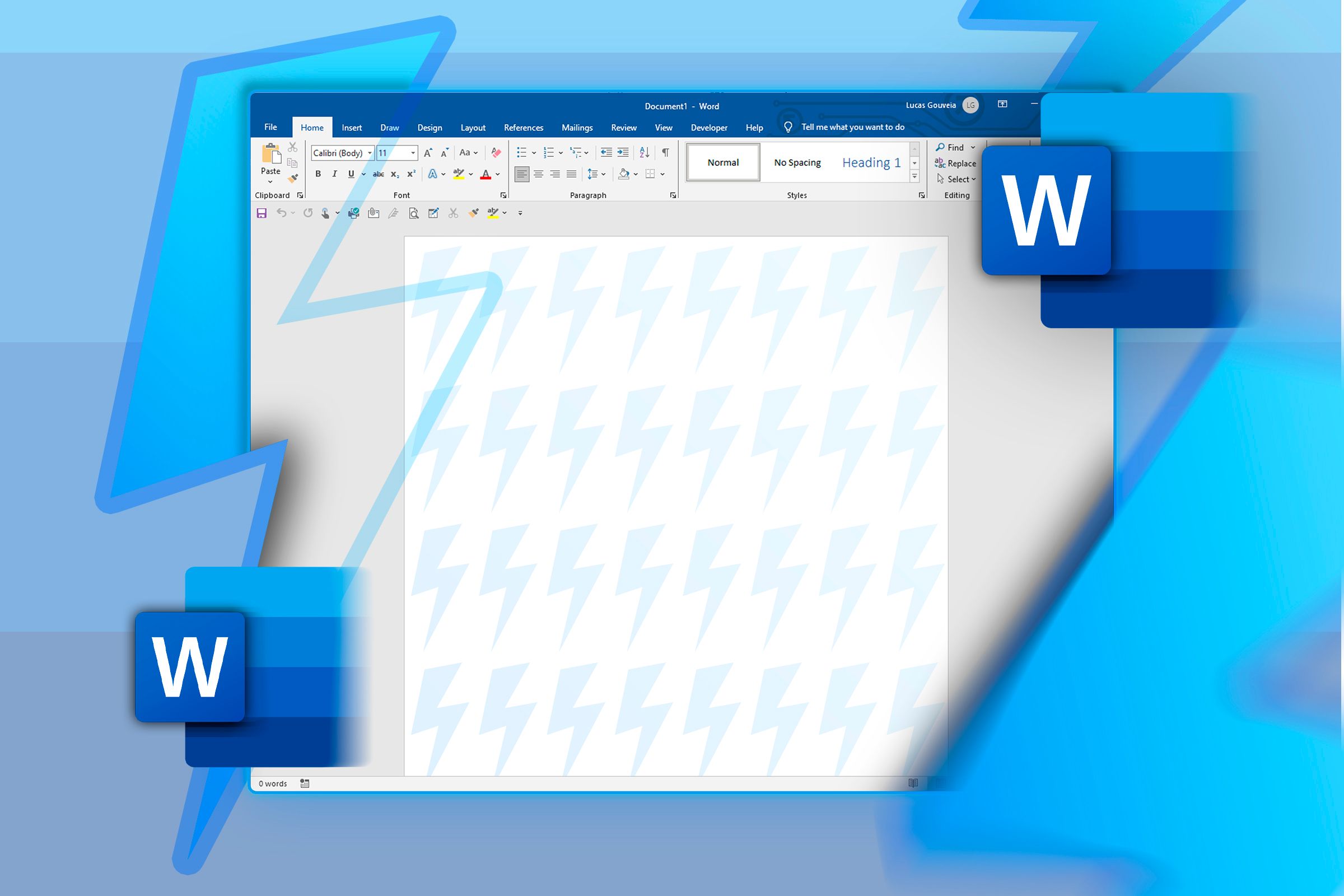 Microsoft Word window with gear icons.