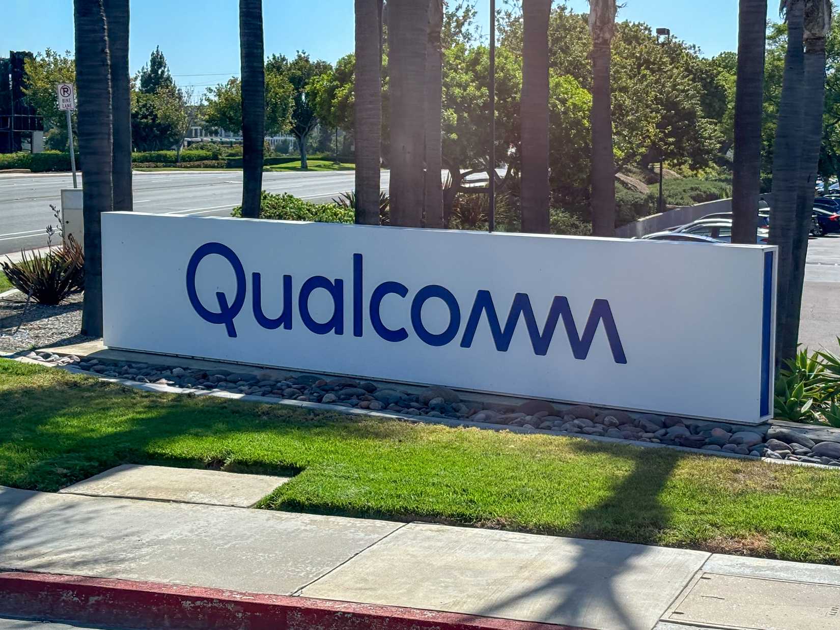 Qualcomm logo on a sign.