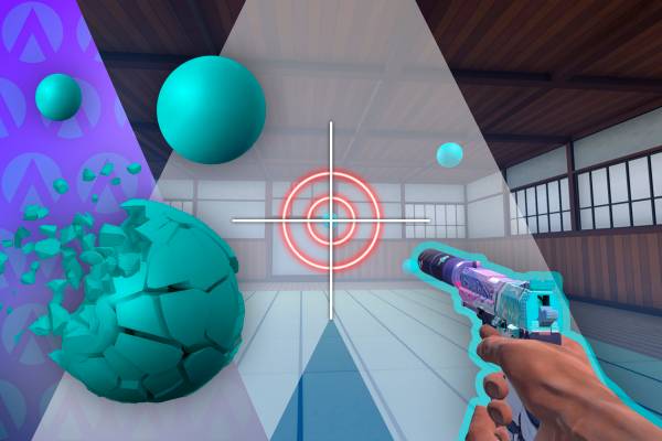 Screenshot of 'Aimlabs' with the crosshair in the center of the screen.