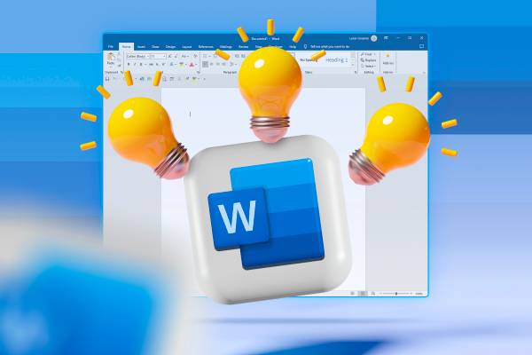 Three light bulbs with Microsoft Word logo in the center